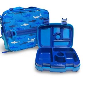 Bentgo Kids Lunch‎ Box & Bag Shark Print Insulated Blue Detachable Strap